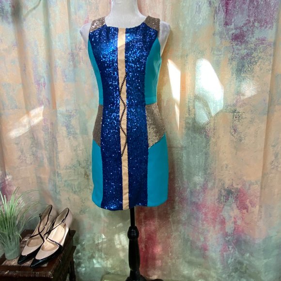 📌Champagne & Strawberry -  Anthro Anthropologie Sequin Mini Semi Formal Dress - Picture 1 of 15